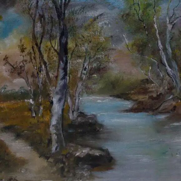 Vintage Landscape Framed Acrylic Painting on Board by E.O. Williams, dated 1920 - Picture 5 of 9